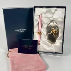 K-70 未使用・保管品 MIKIMOTO ミキモト コンパクトミラー＆リップブラシ セット パール 巾着付き 箱 265316907 50-16のサムネイル