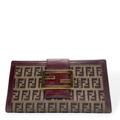 美品 FENDI 希少 ズッキーノ フラップ キャンバス長財布 FF金具 茶