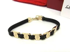 ■新品同様■ Salvatore Ferragamo フェラガモ ヴァラ レザー ブレスレット アクセサリー レディース ブラック系×ゴールド系 HC2197のサムネイル