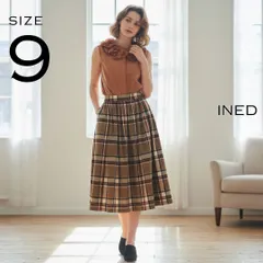 【美品】INEDイネド タータンチェック柄 トラッド ミモレ丈 ギャザーフレアスカート 9(M) べージュ 【古着】【中古】【送料無料】のサムネイル