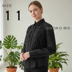 【美品】 HIROKO BIS essentiel ヒロコビス コットン製 贅沢フリル ピンタックシャツ 11(L) 黒ブラック 【古着】【中古】【送料無料】のサムネイル