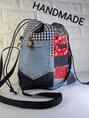 ハンドメイド デニム パッチワーク 巾着 トートバッグ サコッシュ