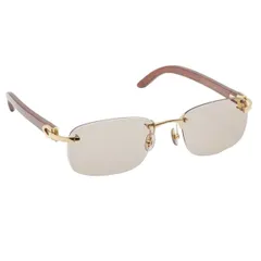 【値下げ】CARTIER カルティエ ウッド テンプル リムレス アンティーク サングラス 140b ▢19 レディース ウッド メタル ブラウン ゴールド 中古のサムネイル