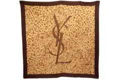 イヴ サンローラン ヴィンテージ 142cm ストール ショール ヒョウ レオパード柄 YSLロゴ ウール シルク ブラウン Yves Saint Laurent 7125kのサムネイル