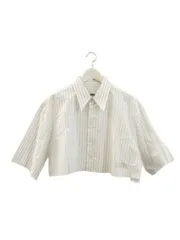 エムエムシックス メゾンマルジェラ MM6 Maison Margiela クロップド シャツ ストライプ ショート丈 42 ホワイト 白 シルバー系 トップス 半袖 ブラウス ☆AA★のサムネイル