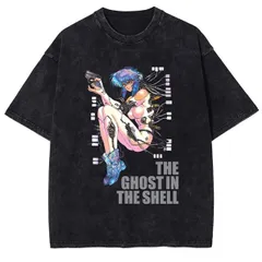 アニメ 攻殻機動隊 プリントTシャツ 半袖 ヴィンテージ加工 メンズ ストリート カジュアル オシャレ ブラック3のサムネイル