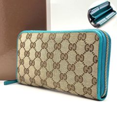 GUCCI GGキャンバス ラウンドファスナー長財布 ライトブルー - メルカリ