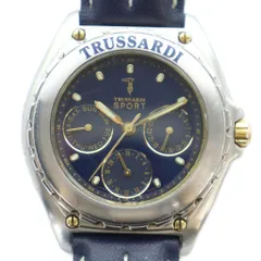 トラサルディ TRUSSARDI TS-2003 腕時計 ウォッチ クォーツ クロノグラフ 青文字盤 ロゴ シルバー色 ■GY11 /MQのサムネイル