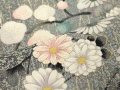 H 夏物 たたき染め さが美謹製 花 グレー 正絹 訪問着 薄物 絽 紗 着物