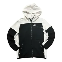 (1万円 ヴィンテージ) adidas オレオ バイカラー キッズ フーデッド ジップアップ (大人レディース可能)のサムネイル