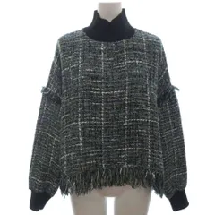 ザラウーマン ZARA WOMAN ツイード ハイネックニット セーター フリンジ 長袖 青 ブラック系 XS ■OOMのサムネイル