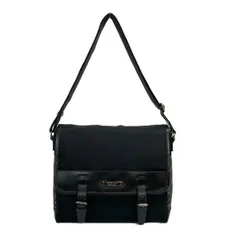 Burberry Black Label(バーバリーブラックレーベル) ショルダーバッグ - 黒×ダークグレー×グレー 一部チェック柄 レザーのサムネイル