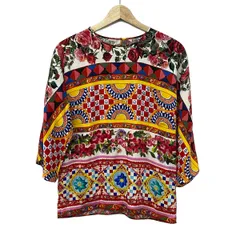 DOLCE&GABBANA(ドルチェアンドガッバーナ) 長袖カットソー サイズ36 S レディース美品  - レッド×マルチ 花柄のサムネイル
