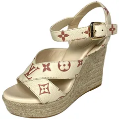 ルイ・ヴィトン Louis Vuitton スターボード サンダル 靴 ロゴ ウェッジソール レザー ベージュ レディース 【中古】のサムネイル