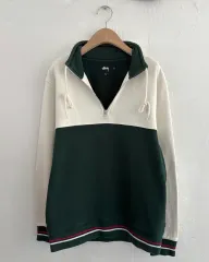 STUSSY ステューシー 白/緑 バイカラー Spellout ハーフジップ スウェットシャツのサムネイル