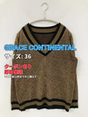 GRACE CONTINENTAL グレースコンチネンタル ニット/セーター 36 ブラウン ウール・ニット ナイロン 無地 ライン柄 長袖 ミドル丈 Vネック レディースのサムネイル