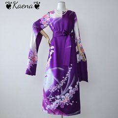 着物リメイク 辻ヶ花 ロングワンピース 七分袖 訪問着 Aライン 金銀彩