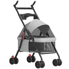 Athvcht ペットカート キャスター付き 360°回転 ペット用ベビーカー 犬用ベビーカー （製品サイズ49*70*94cm・ダークグレー）組み立て簡単 軽量 通気 折りたたみ式 犬用カート収納簡単 多機能 介護/公園散歩/旅行/通院 収納 大容量 犬&猫のサムネイル