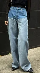 新品未使用 Ameri VINTAGE アメリヴィンテージ FLOCKY SWITCHING DENIM PANTS ジーパン デニムパンツ ブルー 切替 25 Mサイズ相当 管理番号：932M-5500のサムネイル