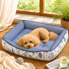 Peto-Raifu ペットベッド 犬 猫 ベッド 夏 ひんやり 冷感 洗える 3D通気性優れ 犬 夏用ベッド 夏用 ペットクッション 犬用ベッド 猫用ベッド 冷感ベッド ふわふわ ペットソファー 暑さ対策 外径約60x50x15cm 小魚柄のサムネイル