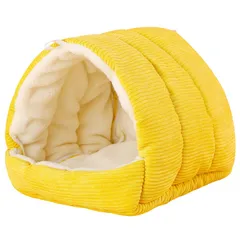 ARYRA モルモット フェレット うさぎ ベッド ハウス 家 小屋 寝床 隠れ家 吊り下げる鳥暖かい巣箱 ハムスターハンモック ハリネズミ ハウス ドーム型冬用ペットベッド 小動物ハウス 遊び場 寝床 イエロー 15*15*14.5cmのサムネイル