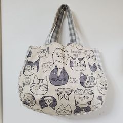 ハンドメイド　おっきな猫ちゃんのエコバッグ（FE-39） ハンドメイド おっきな猫ちゃんのエコバッグ（FE-39） - メルカリ