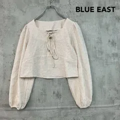 BLUE EAST ブルーイースト アイボリー ぽこぽこ シャーリング ブラウス トップス カットソー プルオーバー ショート丈 クロップド パフスリーブ バルーン ボリューム 袖 フロント リボン 紐 ポリエステル 1-6380 ★ ■◆のサムネイル