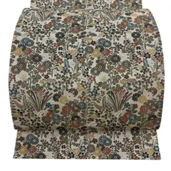 【美品】 袋帯 逸品 菱屋善兵衛 落款 草花 萩 金糸 ベージュ 六通 正絹 【中古】のサムネイル