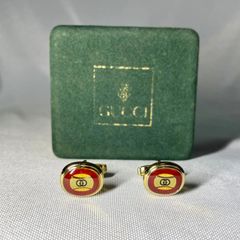 【希少】GUCCI グッチ ヴィンテージ インターロッキング GGロゴ カフス 美品 廃盤 GUCCI グッチ インターロッキングG GGロゴ レッド＆ゴールド