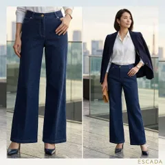 ESCADA エスカーダ【38】フレアデニム 青 ストレッチ生地 着心地◎ 外出のサムネイル