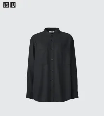 L UNIQLO U チャイナ カラ―シャツ ブラックのサムネイル
