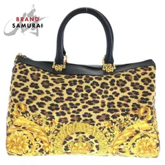 美品 VERSACE ヴェルサーチ ヴィンテージ レオパード イエロー ブラック ゴールド金具 PVC/レザー ハンドバッグ ミニボストンバッグ 600019【中古】のサムネイル