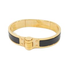 エルメス レザー×ゴールド金具 リンク ブレスレット バングル A刻印 