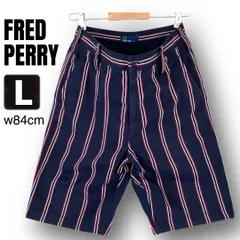 フレッドペリー FRED PERRY★ストライプショーツ/トリコロール★膝丈パンツ★ネイビー★メンズL/w84cm   #2607J060のサムネイル