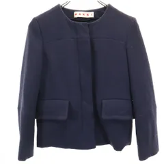 MARNI マルニ イタリア製 ウール ノーカラー ジャケット 38 ネイビー レディース 古着のサムネイル