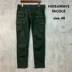HIDEAWAYS NICOLE 48 ハイダウェイニコル 48 カーゴパンツ ワークパンツ ミリタリーパンツ カーキ ストレッチ 伸縮性 スキニー スリム 多ポケット ジップデザイン Dカン チノパン ボトムス ズボン ★ ■■のサムネイル