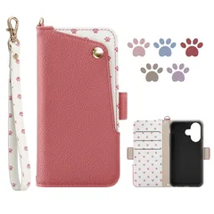 【新品】 適用 iPhone 17ケース 手帳型 可愛い猫足跡 いPhone 17向けのスマホケース 財布型 3カードポケット付き アイフォン17用の 携帯カバー 猫の肉球デザイン 全面保護 対応 あいふおん17ケース外側ポケット ストラップ付き (レット)のサムネイル