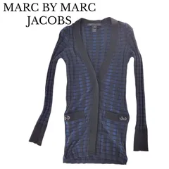 MARC BY MARC JACOBS マークバイマークジェイコブス カーディガン チェック柄 ロング丈 ニット 紺×黒 ネイビー XSサイズのサムネイル