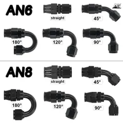 AN6 AN8 ストレート 45 90 120 180度 再利用可能 ホースエンド ティング アダプター スイベル PTFE オイル 燃料ライン ホースエンド ティンのサムネイル
