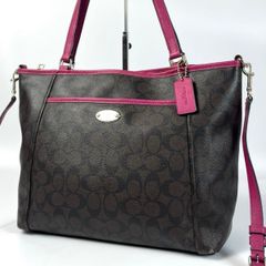 美品 COACH コーチ シグネチャー 2WAY トートバッグ ショルダーバッグ ブラウン ピンク PVCのサムネイル