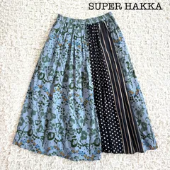 SUPER HAKKA 花柄×ドット×ストライプ パッチワーク風ギャザースカート ブルーのサムネイル