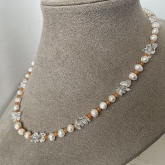 ヴィンテージ フラワーモチーフ パール ネックレス コンビカラー 38cm 
