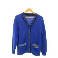 デラックス Deluxe Deluxe Clothing カーディガン ウール S 青 ブルー Vネック 長そで ポケット付き ライン /MN41 ■GY70のサムネイル