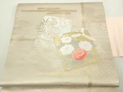 平和屋本店▼九寸名古屋帯　唐織　花鳥文　本金箔　正絹　逸品　DABI1409sfのサムネイル