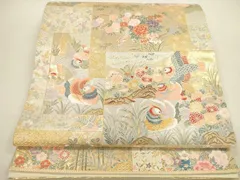 平和屋本店▼六通柄袋帯　唐織　色紙取鴛鴦花文　本金箔　正絹　逸品　DABI5040opのサムネイル