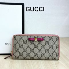 GUCCI マイクロGG リボン ラウンドファスナー長財布 ピンク - メルカリ