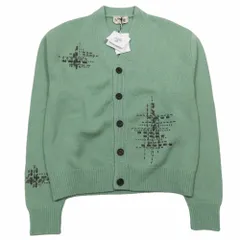未使用 23AW HERMES エルメス カーディガン ニット セーター 長袖 Vネック ラムレザー 編み込み ステッチ カットソー M グリーン メンズ 古着 中古 USEDのサムネイル
