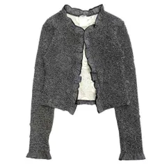 良品 04P vintage CHANEL シャネル カメリア シャーリング カーディガン ジャケット ココマーク 36 ブラック系 レディース 古着 中古 USEDのサムネイル