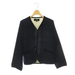 トリココムデギャルソン tricot COMME des GARCONS AD2017 サテン切替ウール縮絨ジャケット ノーカラー 総裏地 S ネイビー ブラック /DO ■OSのサムネイル