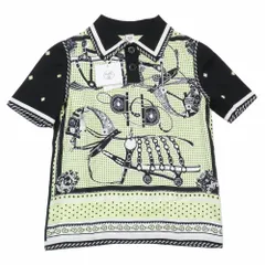 未使用 HERMES エルメス ツイルレーヌ ポロシャツ 半袖 2H2824DS プルオーバー カットソー 総柄 シルク カシミヤ 34 イエロー ブラック レディース 古着 中古 USEDのサムネイル